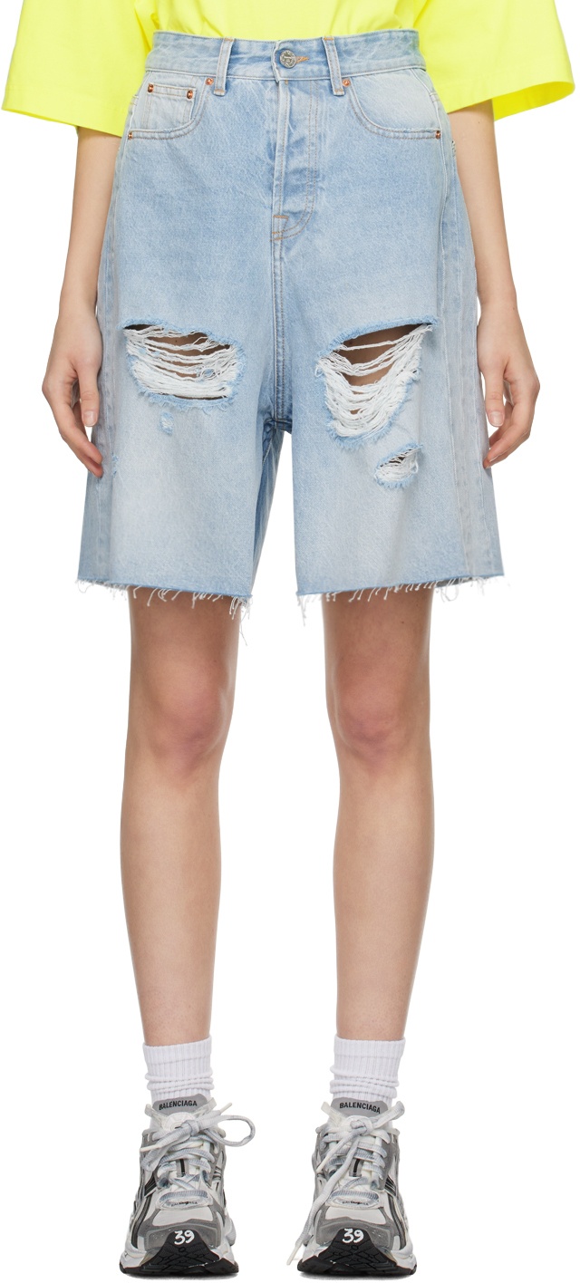 Photo: VETEMENTS Blue Destroyed Denim Shorts
