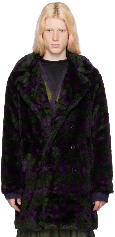 Photo: NEEDLES Green & Purple Argyle Faux-Fur Coat