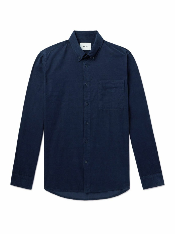 Photo: NN07 - Arne 5082 Button-Down Collar Organic Cotton-Corduroy Shirt - Blue