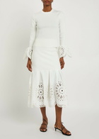 Simkhai Eveletta Cutwork Stretch-knit Midi Skirt White