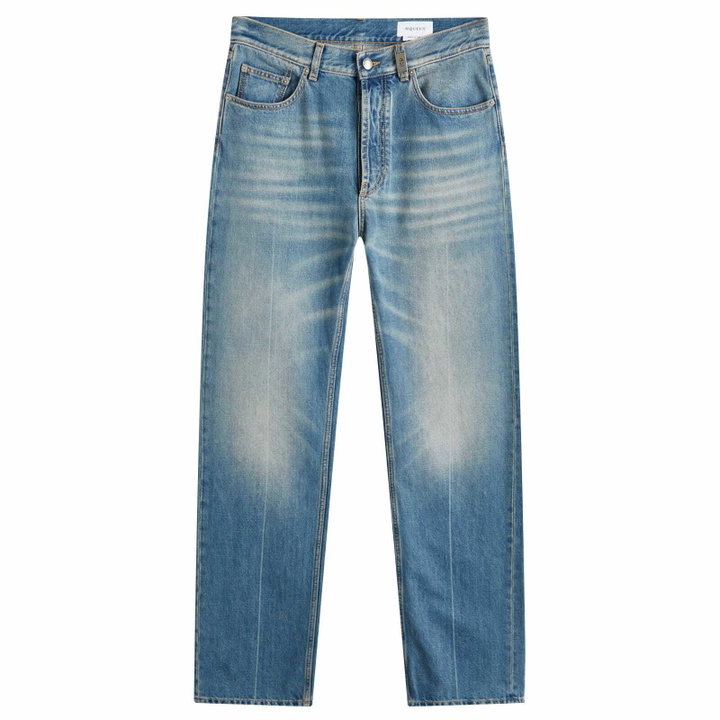 Photo: Alexander McQueen Men's Straight Leg Denim Jeans in Blue Washed