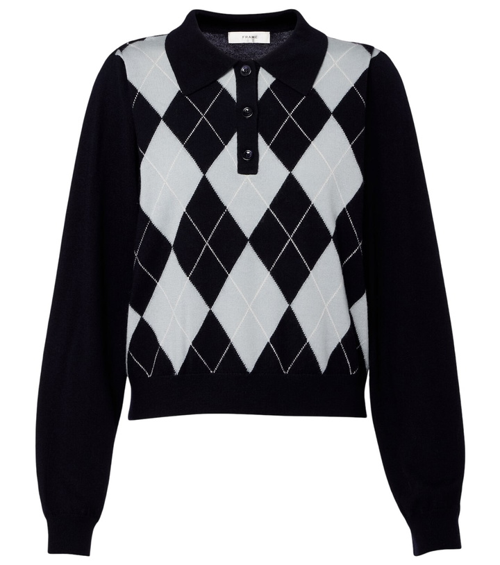 Photo: Frame Argyle wool-blend polo sweater