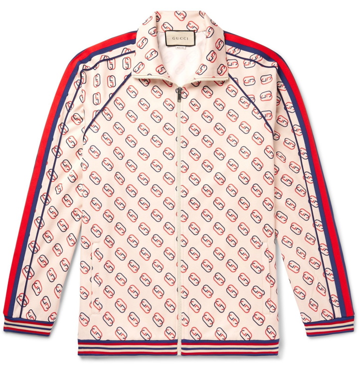 Photo: Gucci - Striped Webbing-Trimmed Logo-Print Tech-Jersey Track Jacket - Neutrals