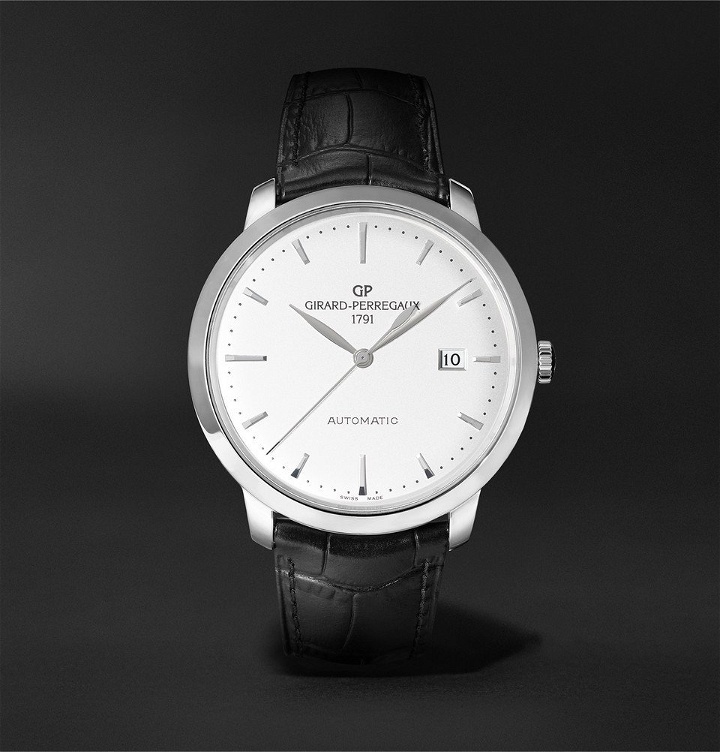 Photo: Girard-Perregaux - 1966 Automatic 40mm Stainless Steel and Alligator Watch - Silver