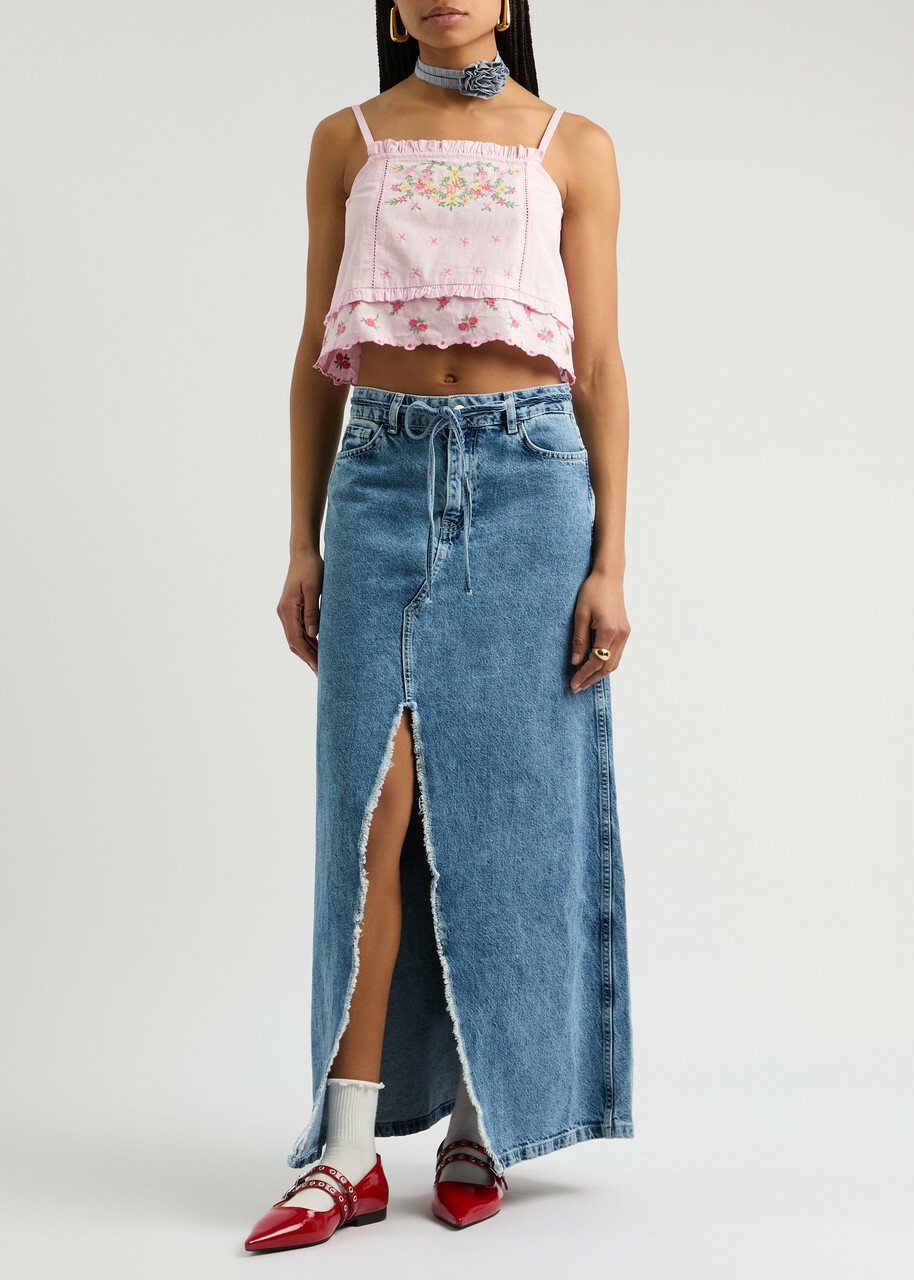 Damson Madder Rosie Floral-embroidered Cotton top Pink