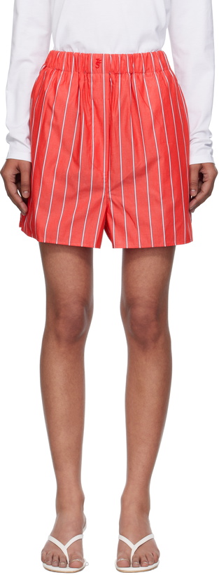 Photo: The Frankie Shop Red & White Lui Striped Cotton Boxer Shorts