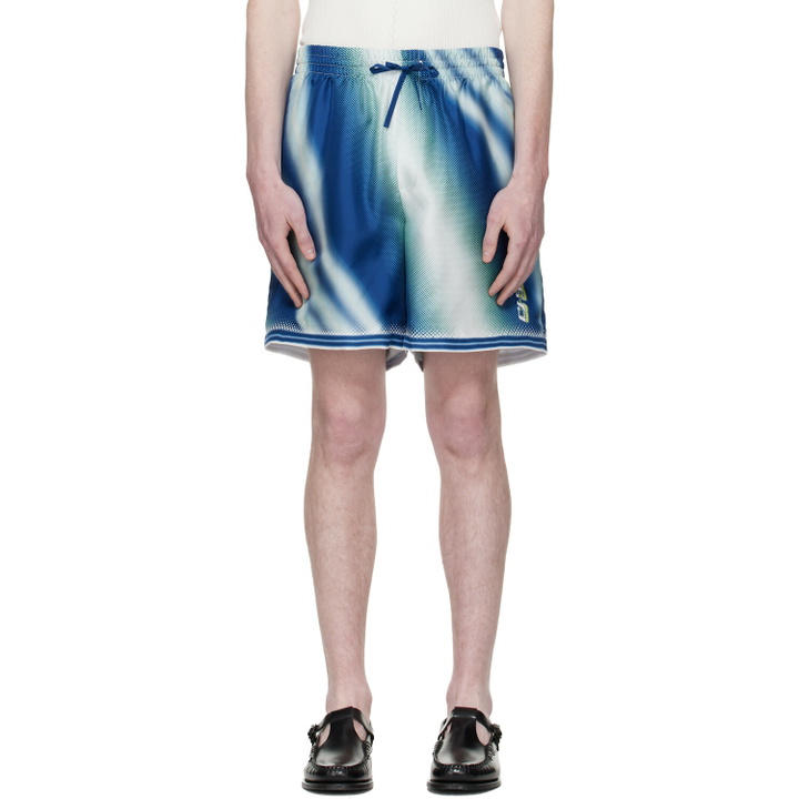 Photo: Casablanca Blue 'The Art Of The Serve' Silk Shorts