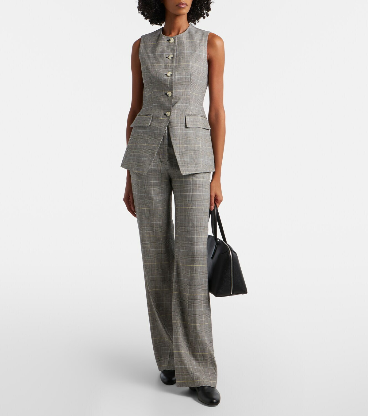 Veronica Beard Lois checked linen-blend vest