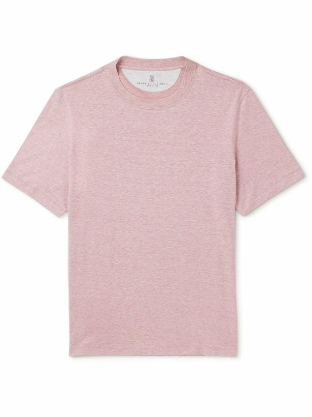 Photo: Brunello Cucinelli - Slub Linen and Cotton-Blend Jersey T-Shirt - Pink