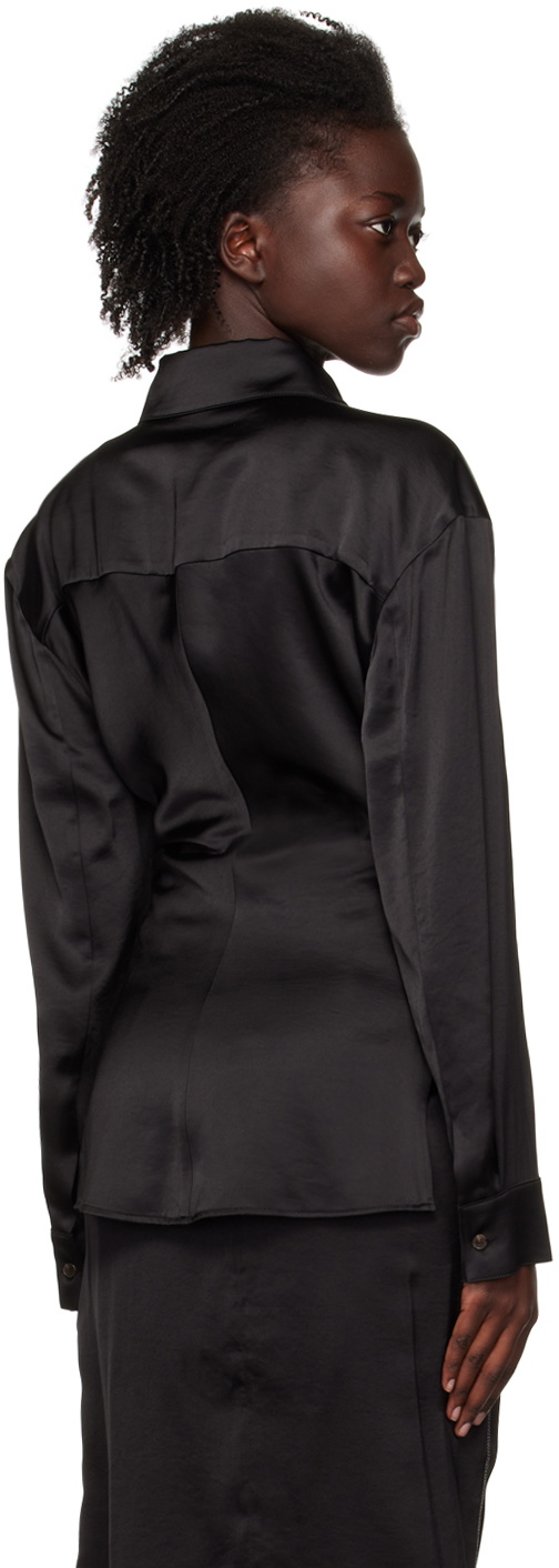 J KOO Black Gathered Shirt