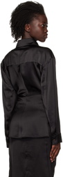 J KOO Black Gathered Shirt