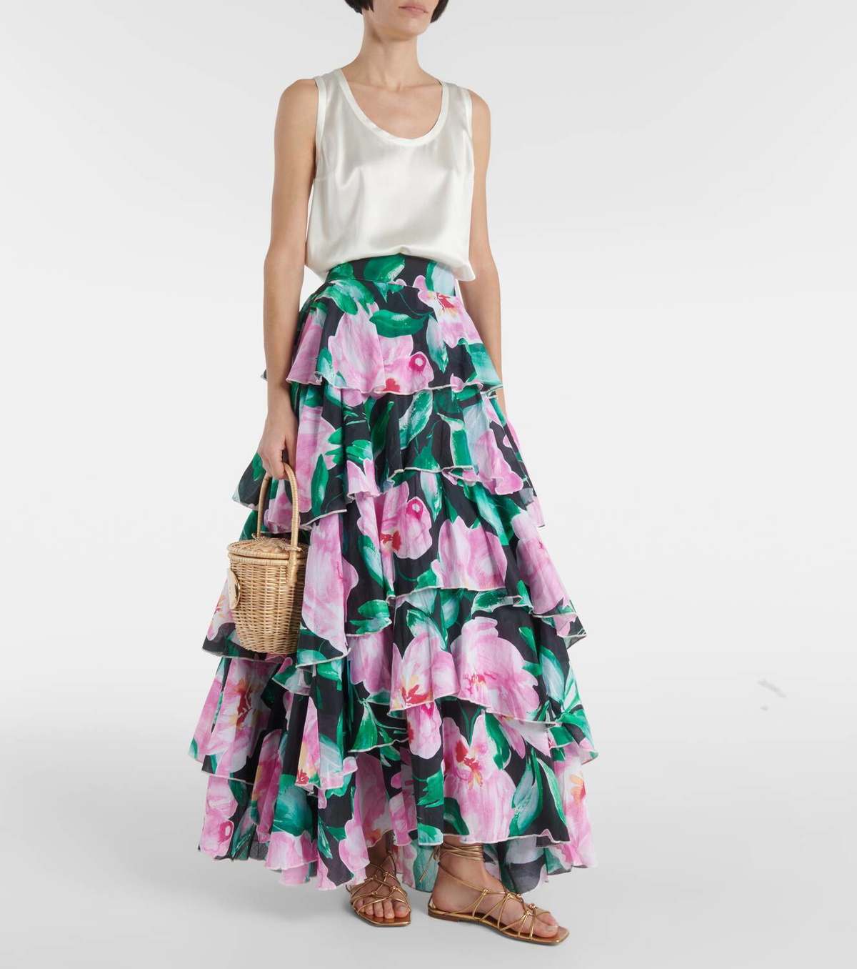 Alexandra Miro Cordelia floral tiered maxi skirt