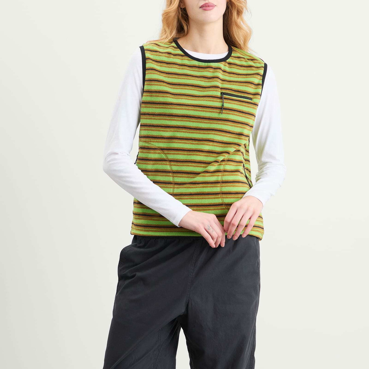 Gramicci Women's Thermal Fleece Pullover in Chartreuse Stripe