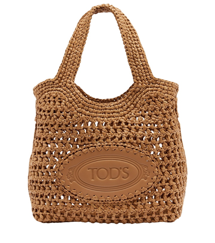 Photo: Tod's Logo leather-trimmed raffia tote bag