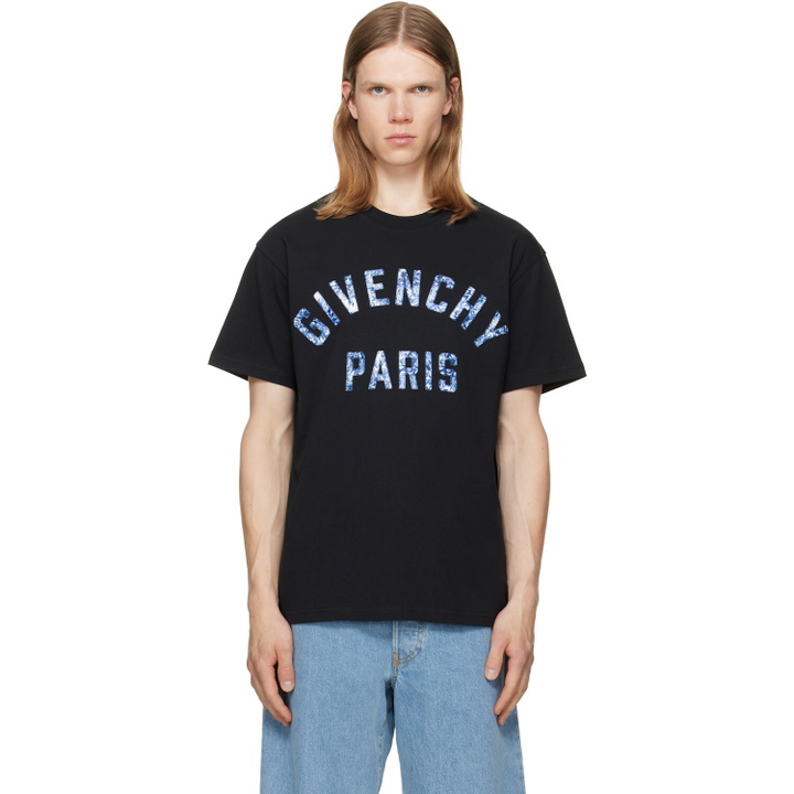 Photo: Givenchy Black 'Givenchy Paris' Pompom Embroidery T-shirt