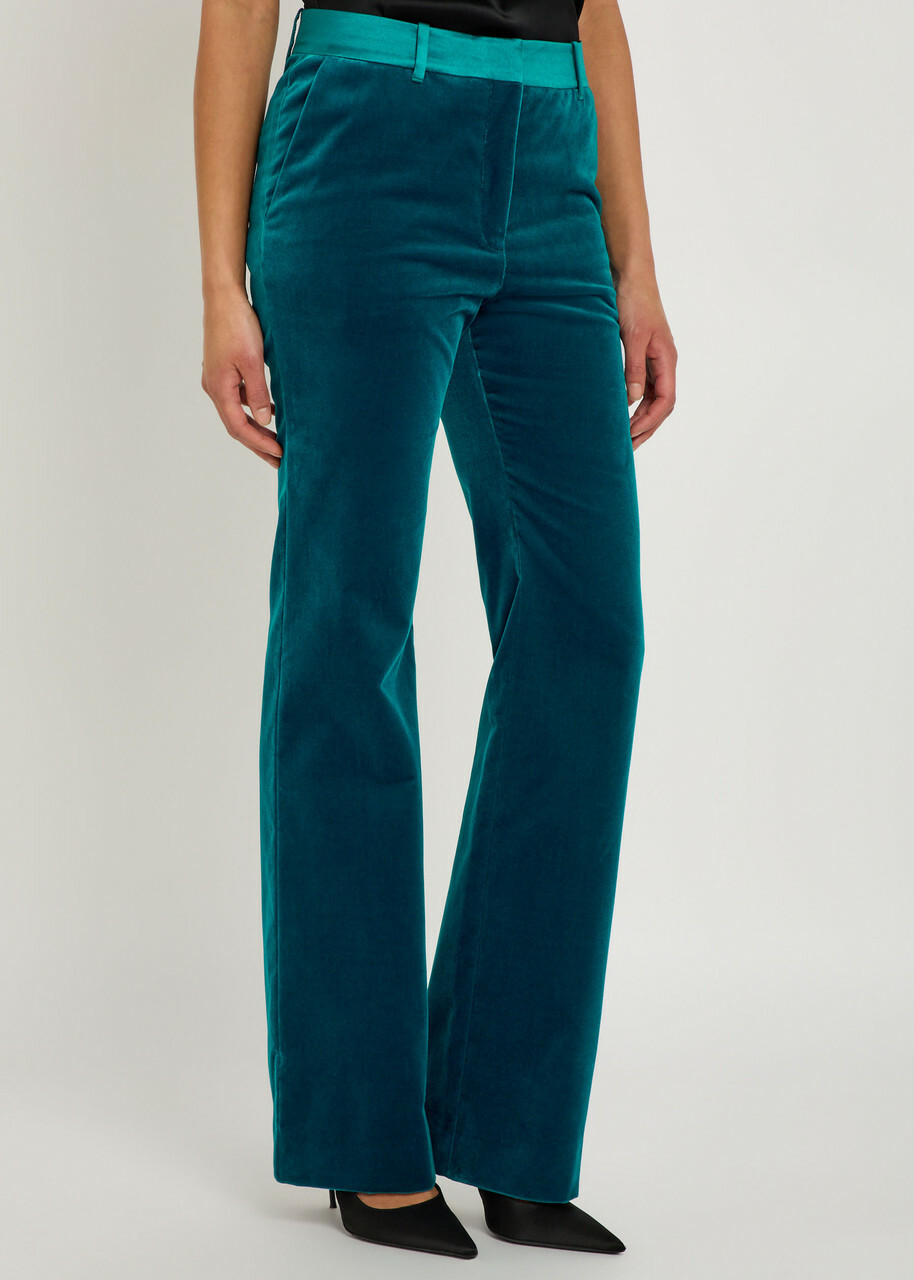 Rabanne Straight-leg Velvet Trousers Turquoise