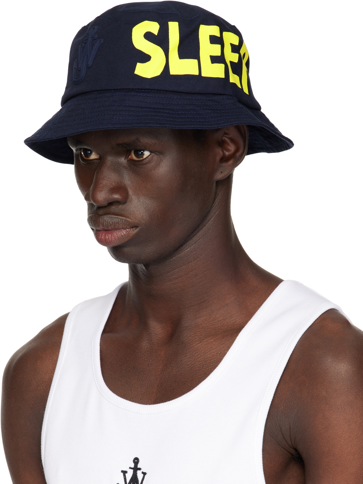 JW Anderson Navy 'Real Sleep' Slogan Bucket Hat