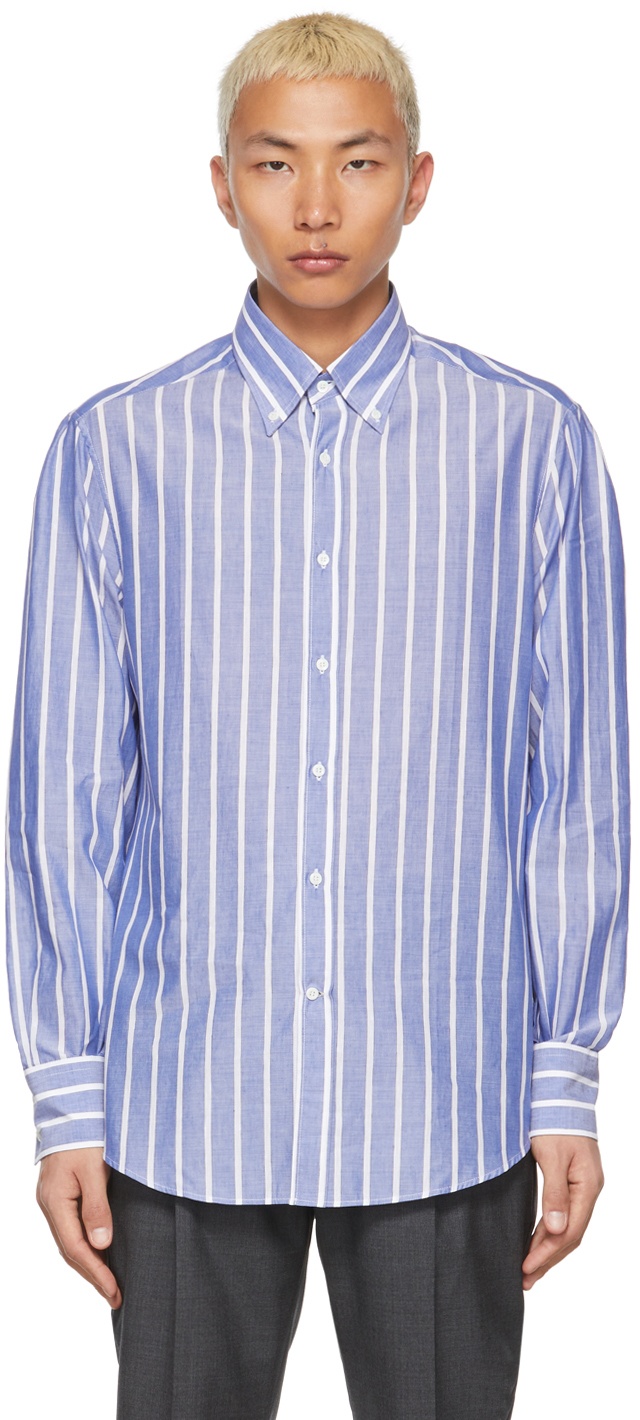 Brunello Cucinelli Blue & White Basic Fit Shirt Brunello Cucinelli