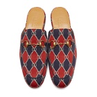 Gucci Navy and Red Kings GG Slippers
