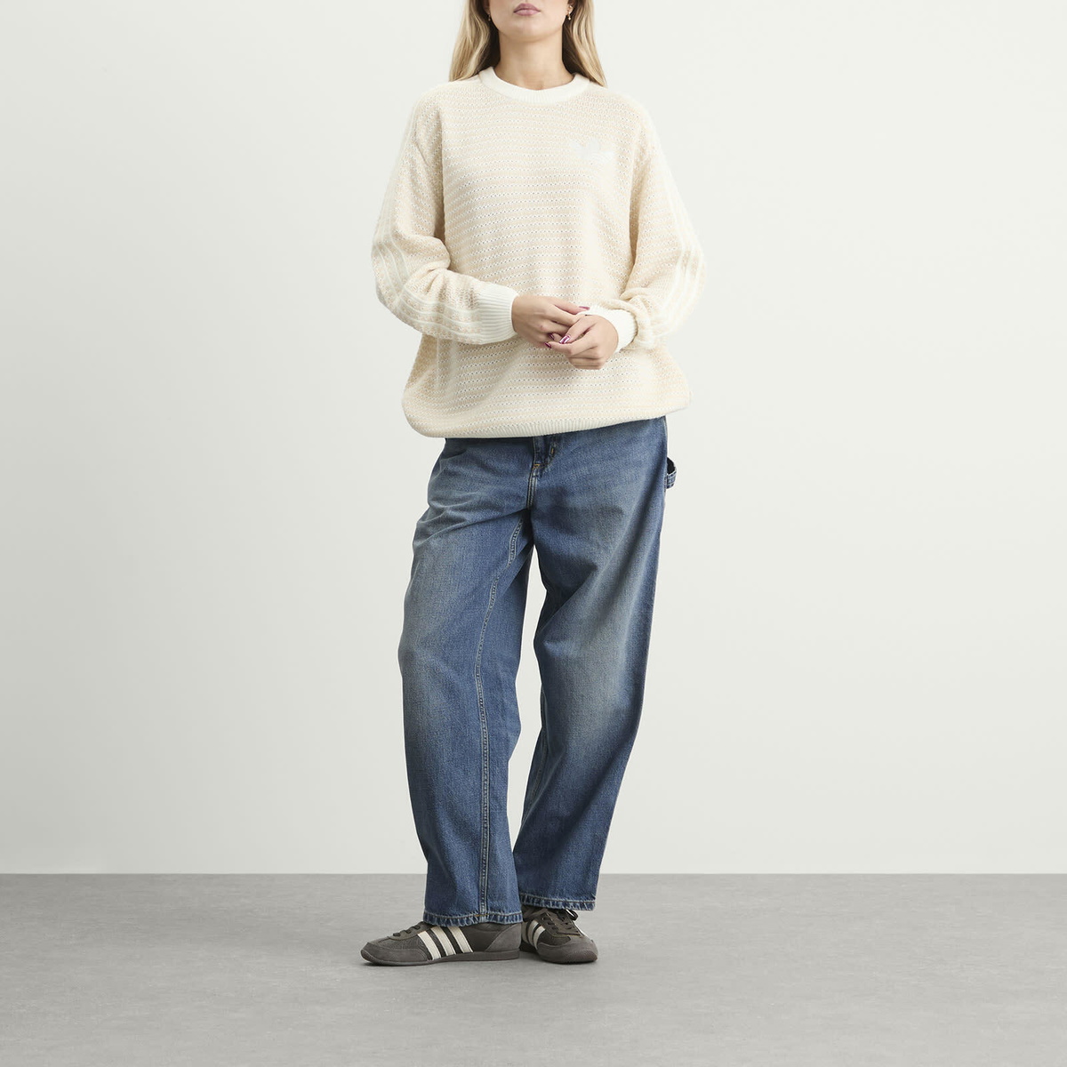 Adidas Women's Knit Jumper in Wonder White/Sand Strata/Alumina