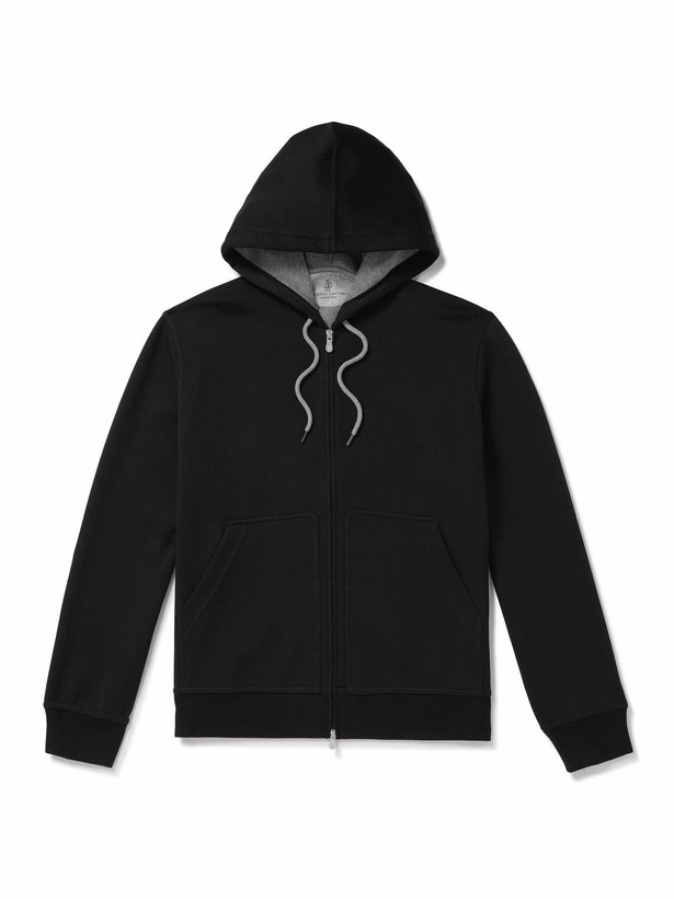 Photo: Brunello Cucinelli - Cotton-Blend Jersey Zip-Up Hoodie - Black