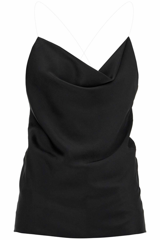 Photo: Y PROJECT satin top with draped neckline and low Black