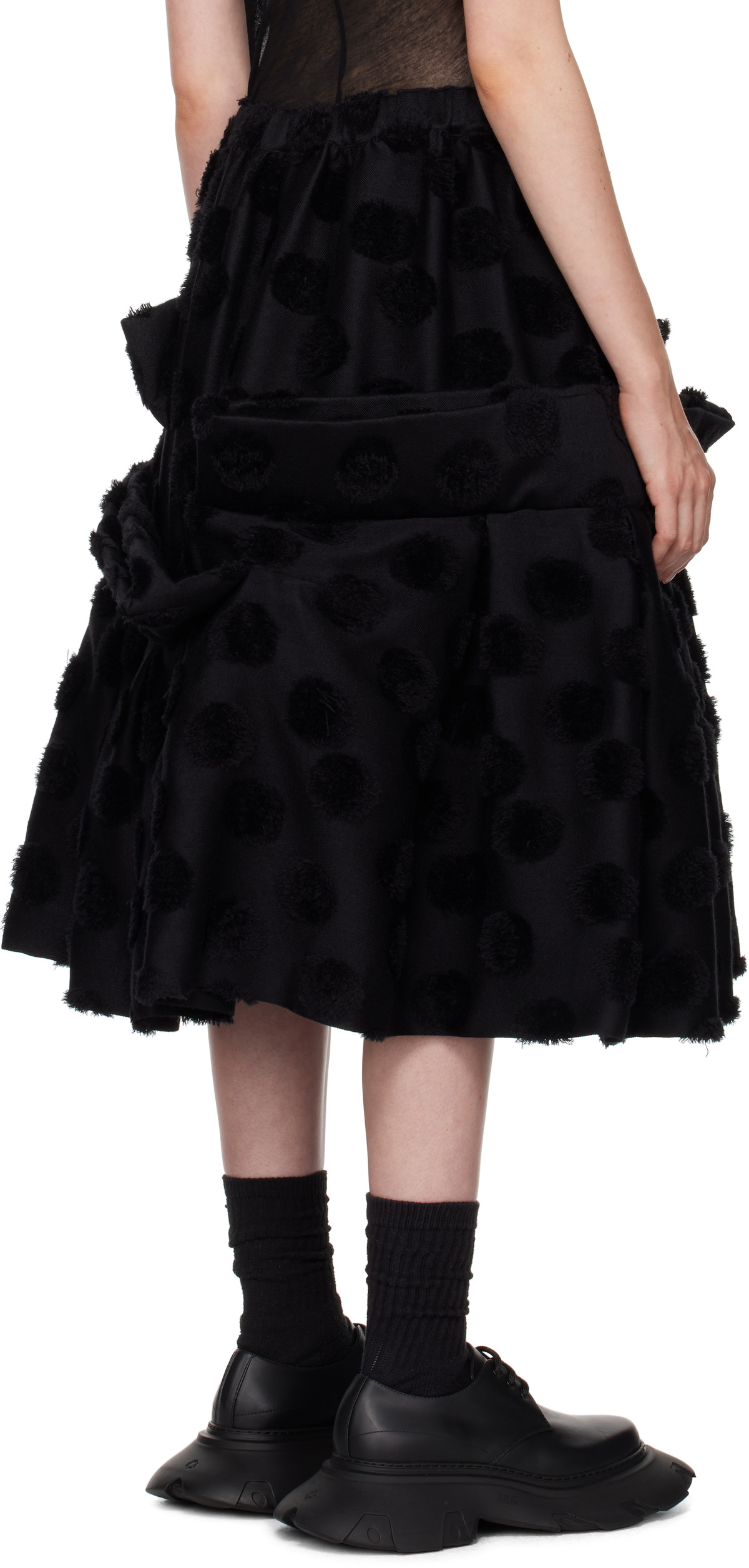 Comme des Garçons Black Wool Jacquard Midi Skirt