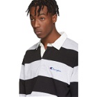 Champion Reverse Weave Grey and Black Striped Small Script Logo Rugby Polo