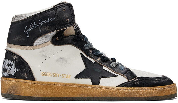 Photo: Golden Goose Black & White Sky-Star Sneakers