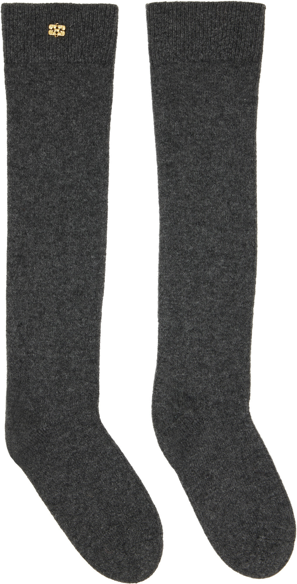 GANNI Gray Wool Mix High Socks