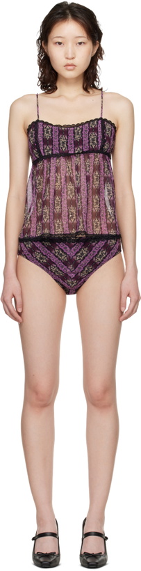 Photo: Anna Sui Purple Cameo Stripe Print Sun Suit Bikini