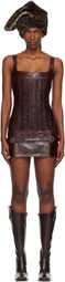 KNWLS Brown Smocked Leather Minidress