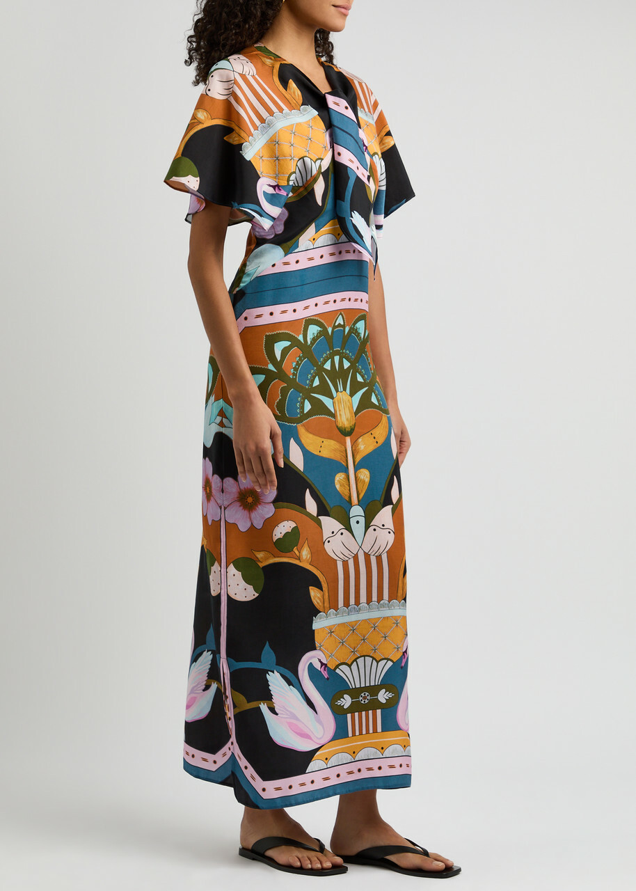 Lug Von Siga Marina Printed Satin Midi Dress Multicoloured