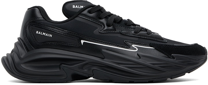 Photo: Balmain Black Run-Row Leather Sneakers