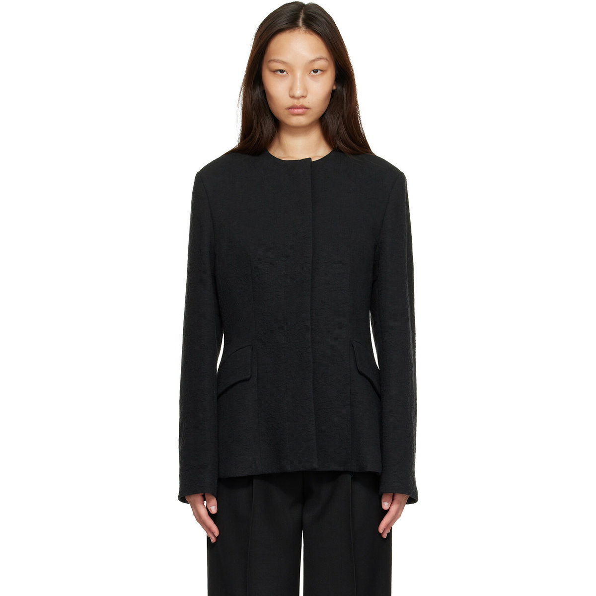 TOTEME Black Jacquard Cotton Blazer