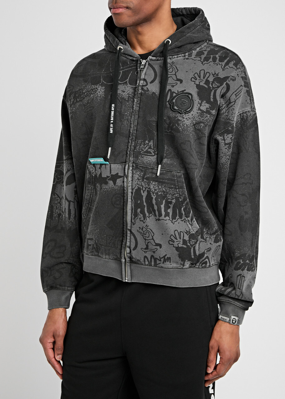 Aape Graffiti Hooded Cotton-blend Sweatshirt Black