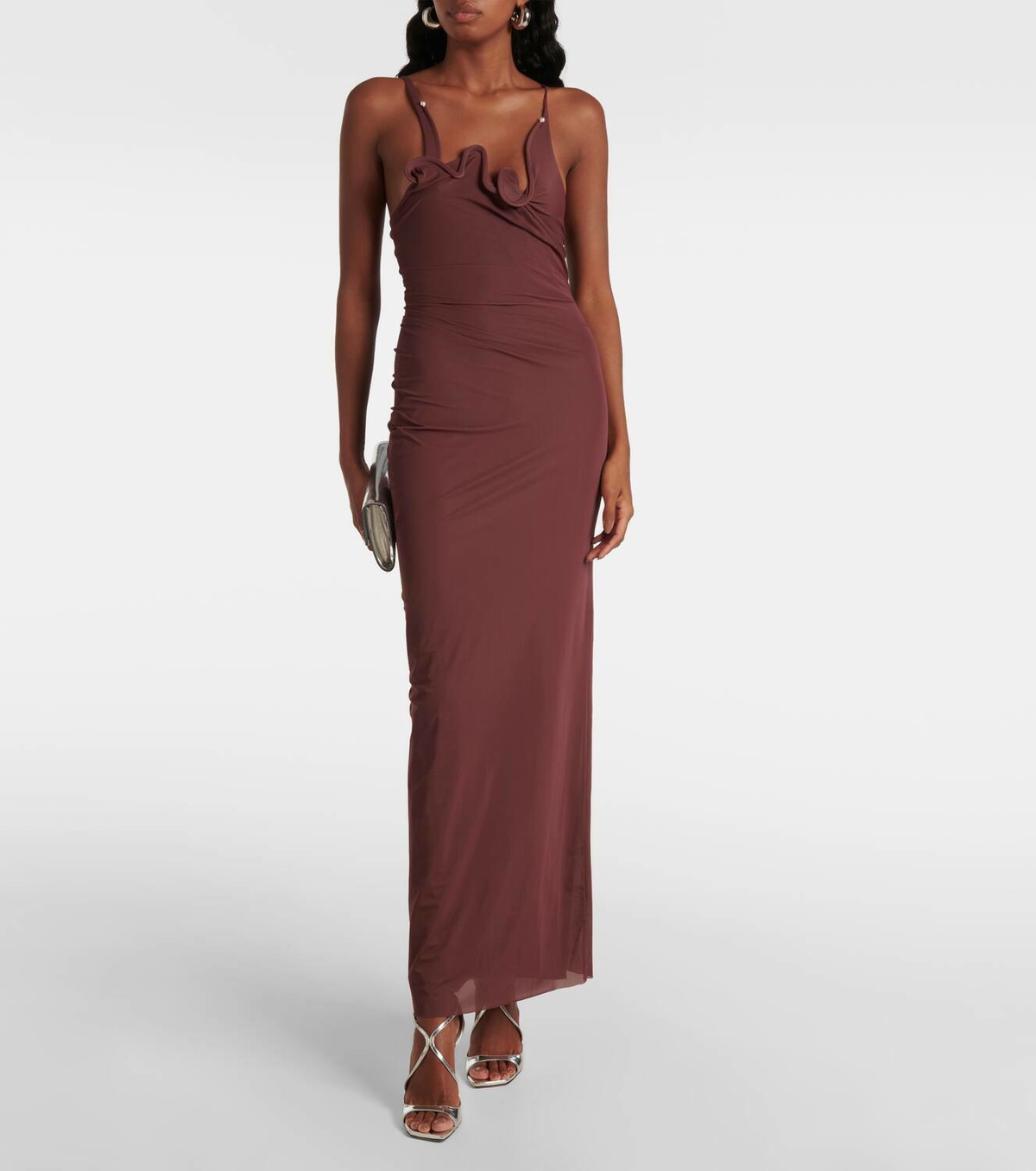 mens brown dressing gown Frill Bell Sleeve Venus Maxi Dress | Cinnamon Brown