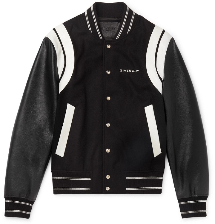 Photo: Givenchy - Logo-Print Leather and Wool Bomber Jacket - Black