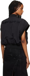 Pushbutton Black Sleeveless Bomber Jacket