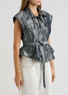 Marques' Almeida Belted Metallic Denim Jacket Silver