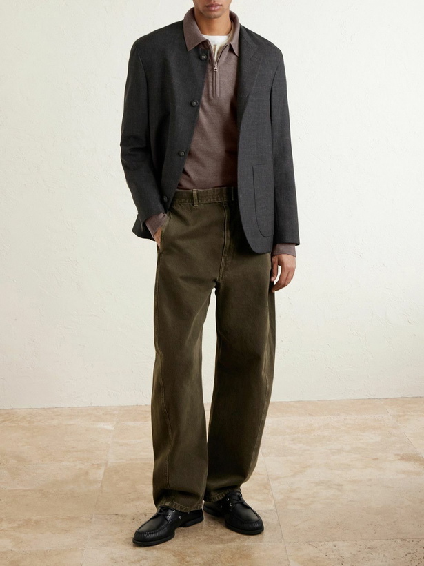 Photo: Officine Générale - Bene Merino Wool Half-Zip Polo Shirt - Brown