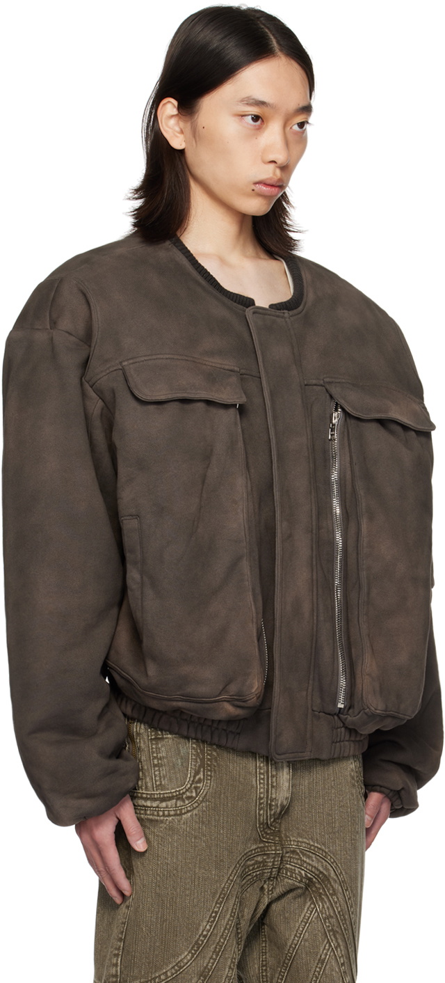 NO/FAITH STUDIOS Brown Removable Shoulder Bomber Jacket