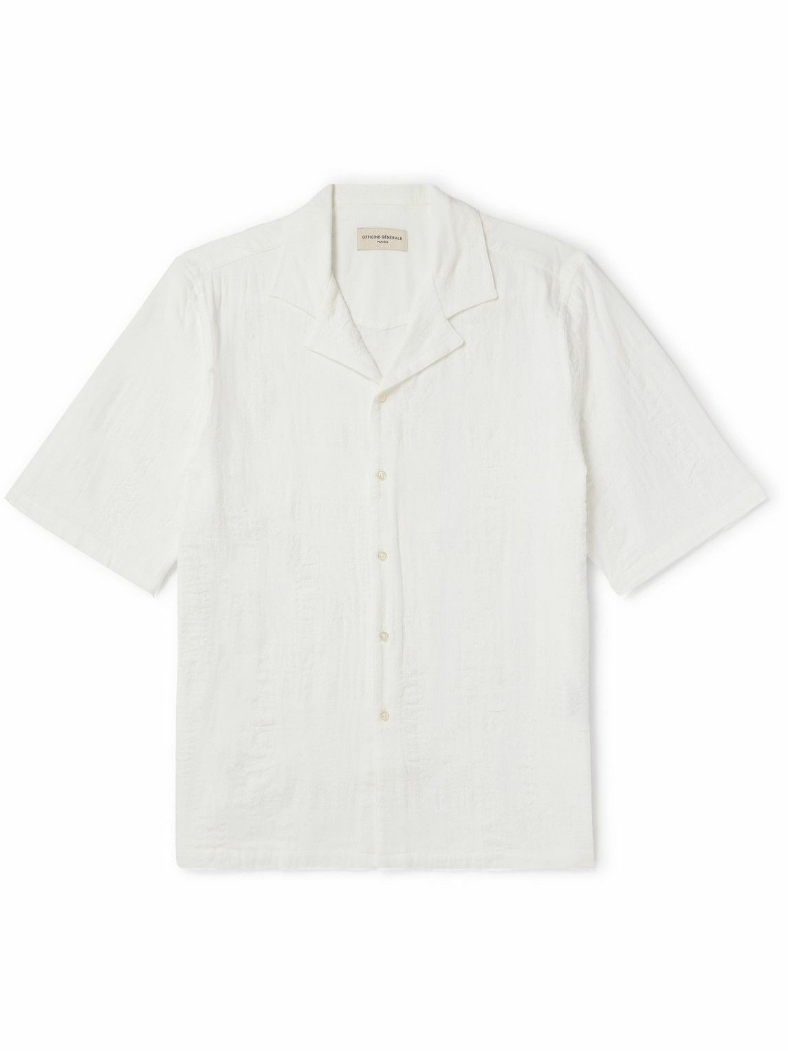 Photo: Officine Générale - Eren Camp-Collar Embroidered Cotton-Voile Shirt - White