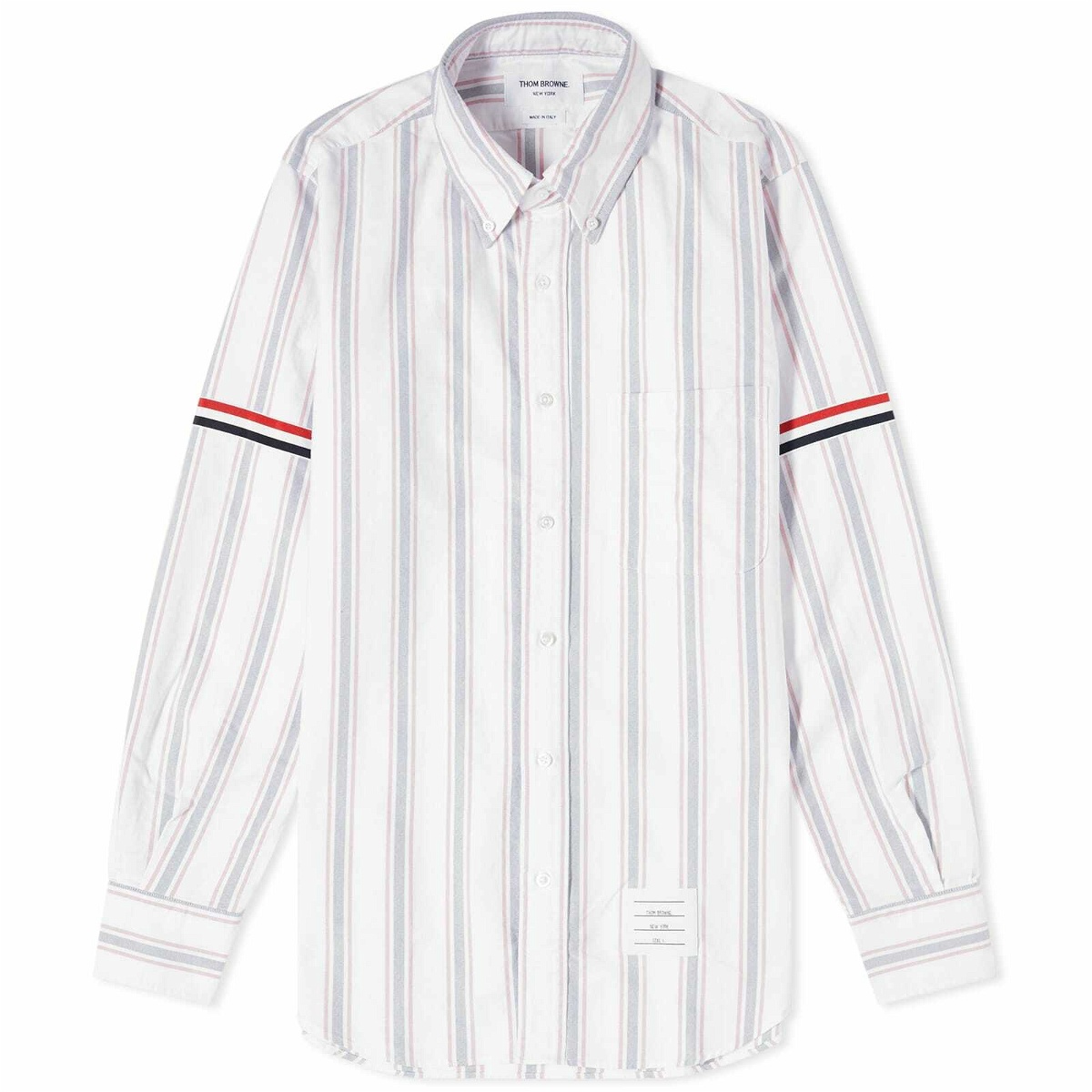 Thom Browne Men's Stripe Button Down Oxford Shirt in White/Blue/Red ...