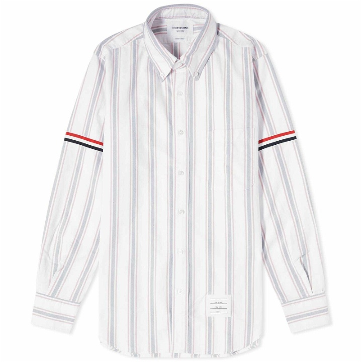 Photo: Thom Browne Men's Stripe Button Down Oxford Shirt in White/Blue/Red