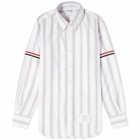 Thom Browne Men's Stripe Button Down Oxford Shirt in White/Blue/Red