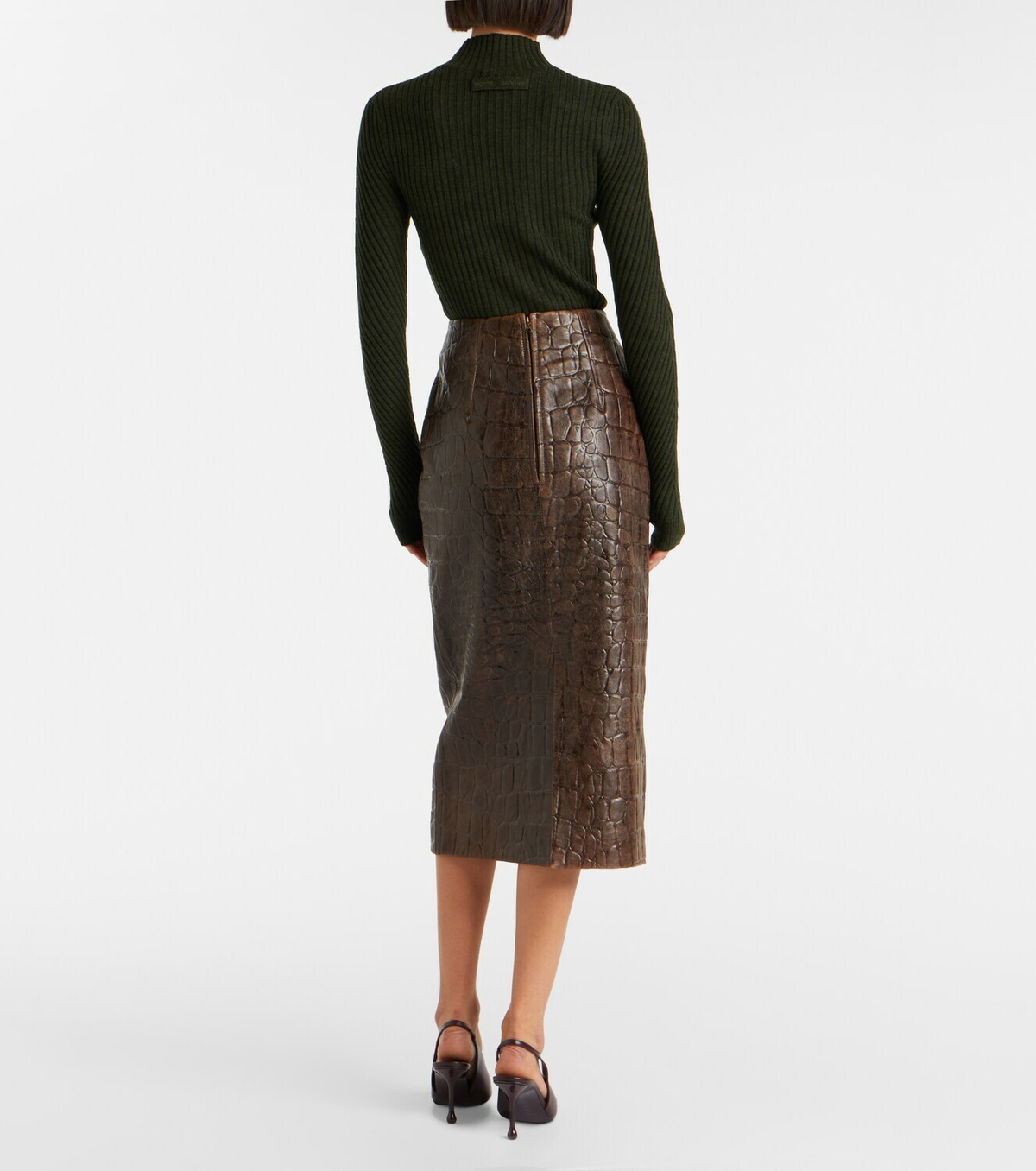 Emilia Wickstead Loretta croc-effect leather pencil skirt