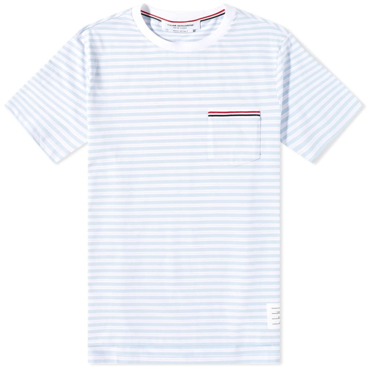 Photo: Thom Browne Men's Striped Pocket T-Shirt in Light Blue/White