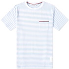 Thom Browne Men's Striped Pocket T-Shirt in Light Blue/White