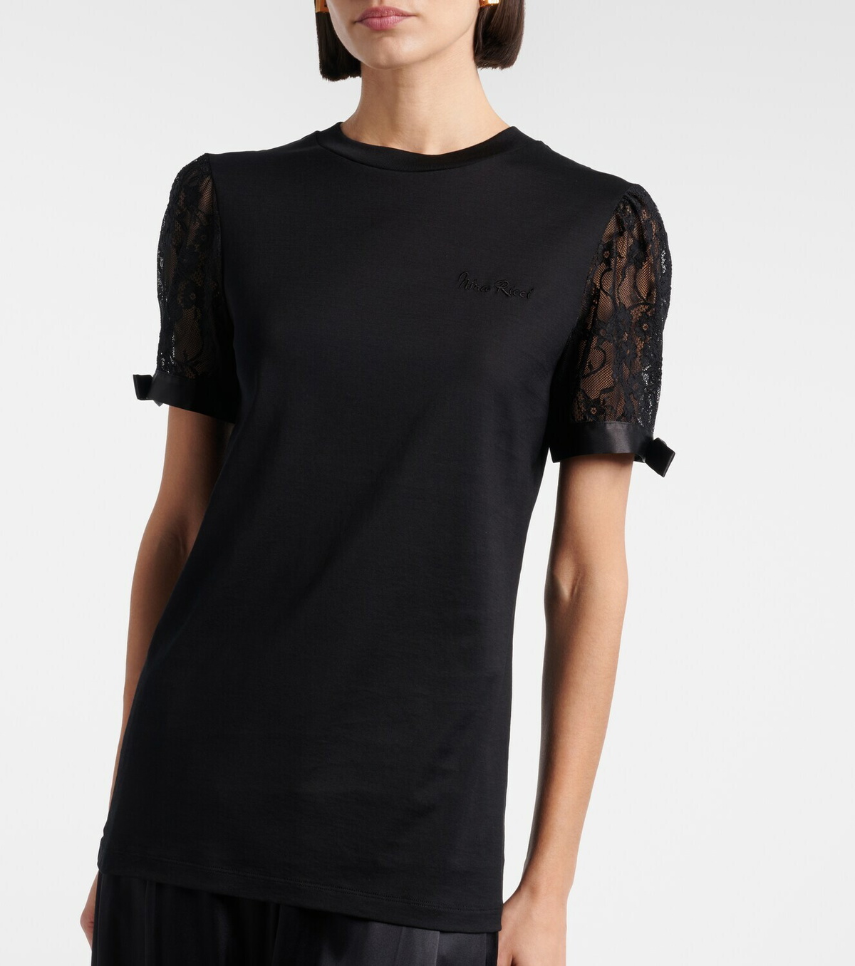 Nina Ricci Lace-trimmed cotton jersey T-shirt